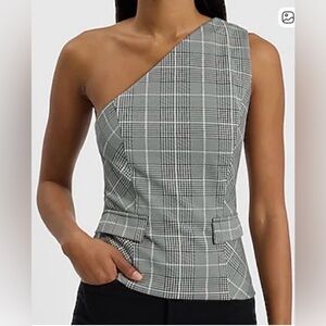 NWT EXPRESS One Shoulder Sleeveless Top Black White Plaid